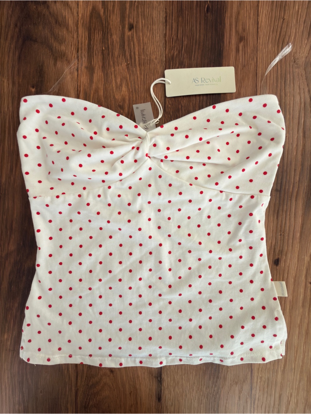 Altar'd State White Strapless Polka Dot Twist-Front Tube Top - Red Dot